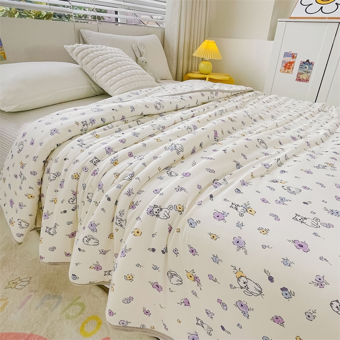 91家纺网 家纺一手货源 找家纺 米米儿家纺 2024新款A类针织棉夏被夏凉被被子被芯 花丛喵