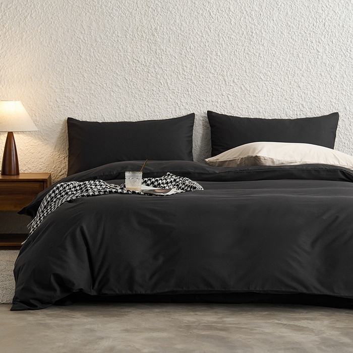 91家纺网 家纺一手货源 找家纺 千朵森 2024新款全棉贡缎双拼纯色四件套 暗香-熔岩灰