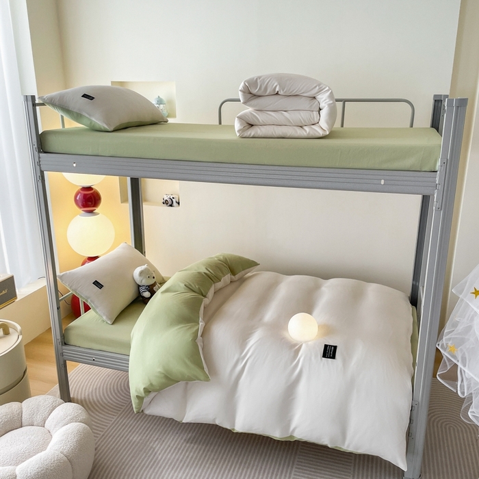 91家纺网 家纺一手货源 找家纺 （总）米瑞娜2024水洗棉麻双拼纯色学生款四件套