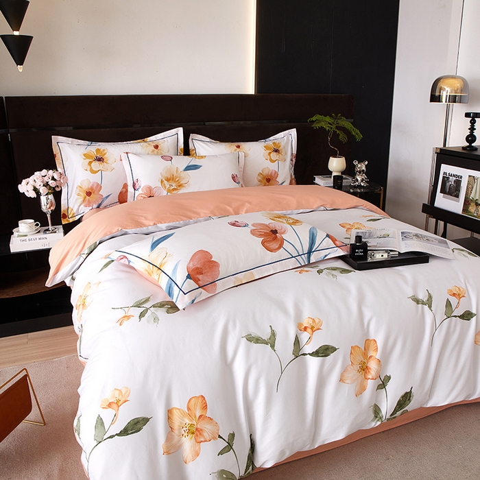 91家纺网 家纺一手货源 找家纺 沐白 2024新款全棉全棉13376全活性印花黄金棉系列四件套 白觅-浅灰