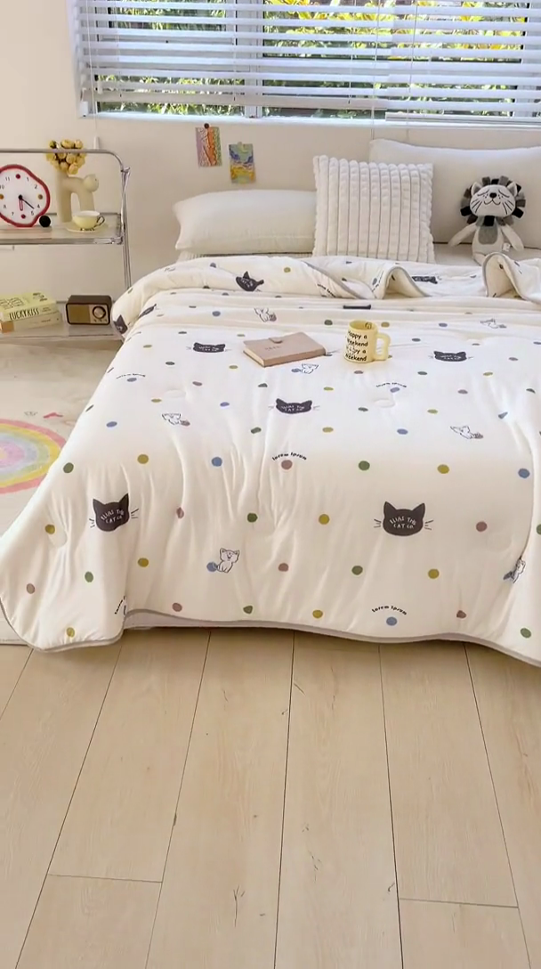 91家纺网 家纺一手货源 找家纺 米米儿家纺 2024新款A类针织棉夏被夏凉被被子被芯 波点猫咪