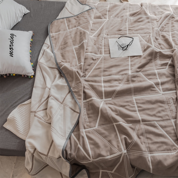 91家纺网 家纺一手货源 找家纺 朴尔 2024经典六层纱布全棉毛巾被系列 简约驼