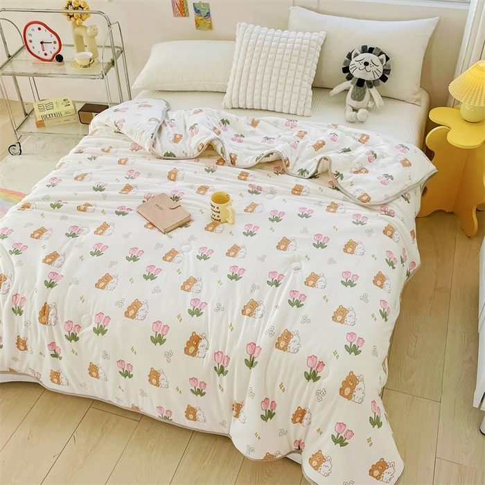 91家纺网 家纺一手货源 找家纺 米米儿家纺 2024新款A类针织棉夏被夏凉被被子被芯 郁金香小兔