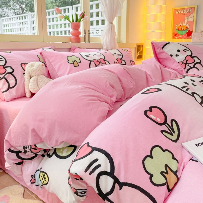 91家纺网 家纺一手货源 找家纺 卡斯诺家纺馆 2025新款A类水洗云朵棉四件套 （下载包包含买家秀）时尚猫咪