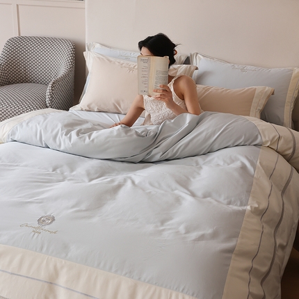 初拾 2024新款100支澳棉法式优雅系列四件套—南法假日 南法假日-冰川蓝