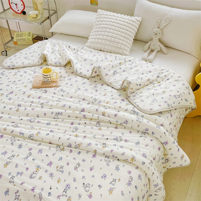 91家纺网 家纺一手货源 找家纺 米米儿家纺 2024新款A类针织棉夏被夏凉被被子被芯 花丛喵