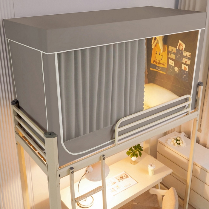 91家纺网 家纺一手货源 找家纺 宅部落 2024新款99%全遮光涂层学生上下铺蚊帐 纯色-灰色