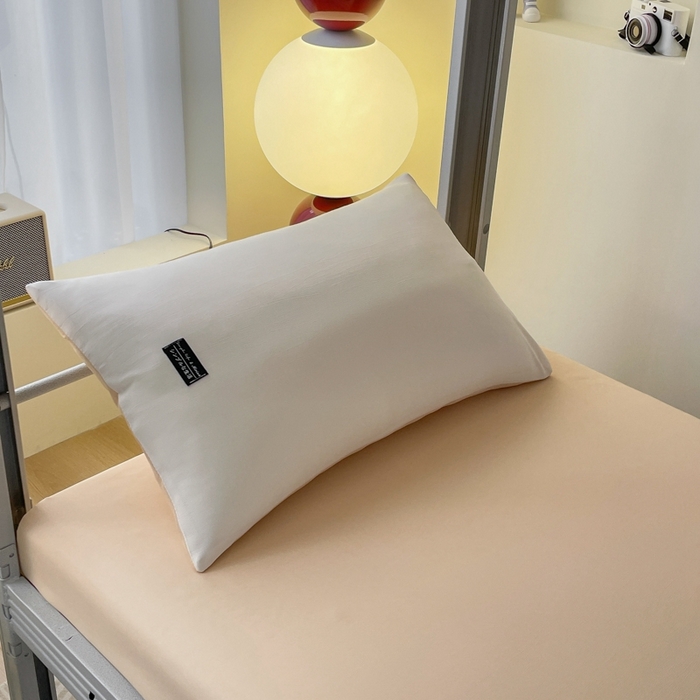 91家纺网 家纺一手货源 找家纺 米瑞娜2024水洗棉麻双拼纯色学生款枕套 奶茶+芝士