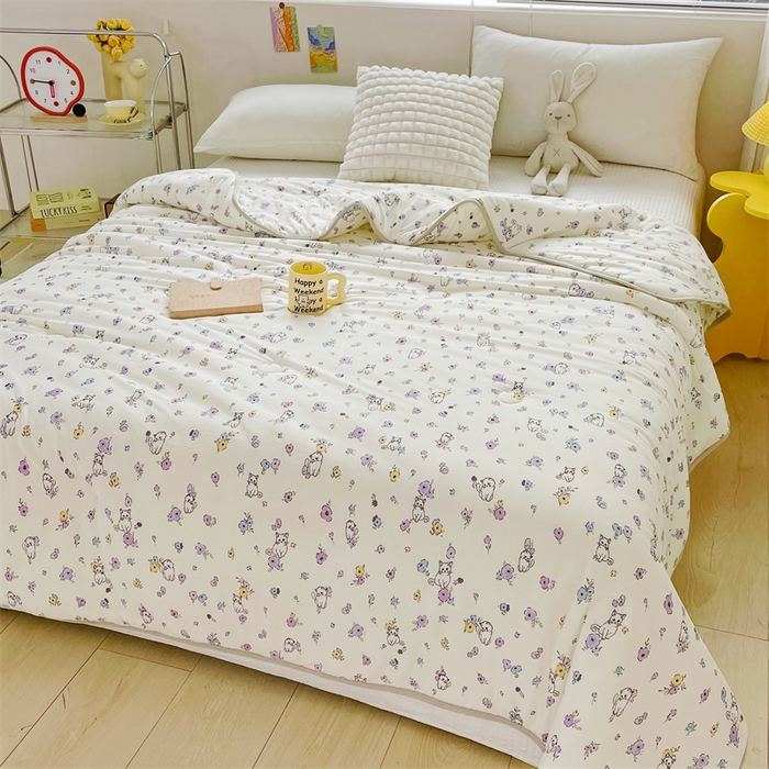 91家纺网 家纺一手货源 找家纺 米米儿家纺 2024新款A类针织棉夏被夏凉被被子被芯 花丛喵