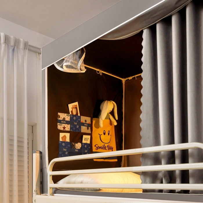 91家纺网 家纺一手货源 找家纺 宅部落 2024新款99%全遮光涂层学生上下铺蚊帐 纯色-灰色