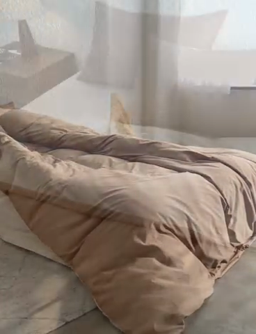 91家纺网 家纺一手货源 找家纺 千朵森 2024新款全棉贡缎双拼纯色四件套 暗香-桦茶棕双拼