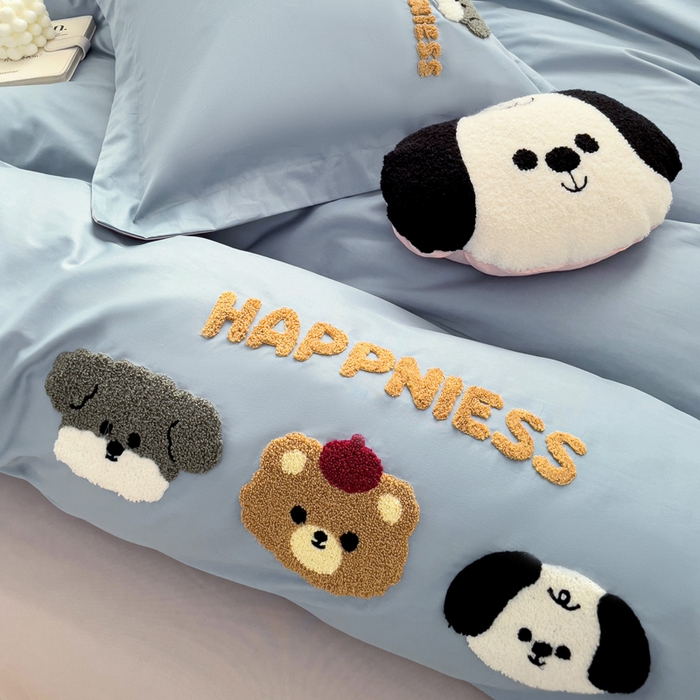 91家纺网 家纺一手货源 找家纺 娜娜 2024新款全棉亲肤舒适毛巾绣卡通系列四件套 汪汪队-深蓝