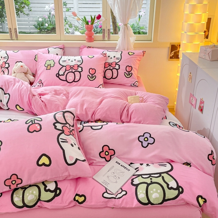 91家纺网 家纺一手货源 找家纺 卡斯诺家纺馆 2025新款A类水洗云朵棉四件套 （下载包包含买家秀）时尚猫咪