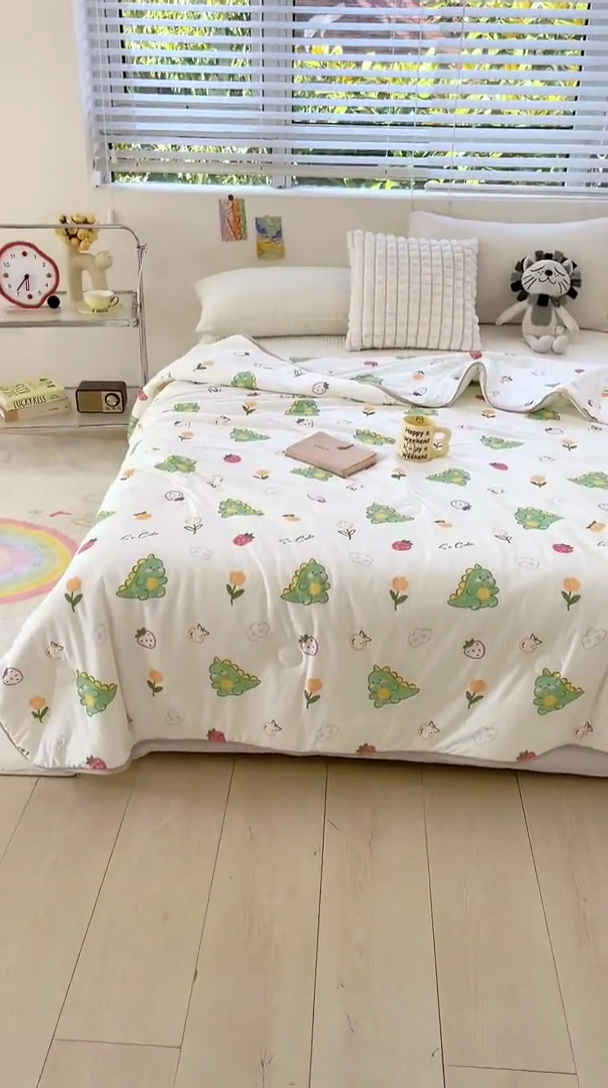 91家纺网 家纺一手货源 找家纺 米米儿家纺 2024新款A类针织棉夏被夏凉被被子被芯 可爱恐龙