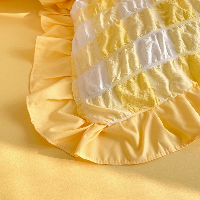 91家纺网 家纺一手货源 找家纺 （总）九诺 2024春夏新款泡泡纱花边彩虹泡芙系列四件套