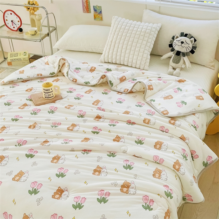 91家纺网 家纺一手货源 找家纺 米米儿家纺 2024新款A类针织棉夏被夏凉被被子被芯 郁金香小兔