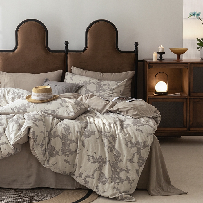 91家纺网 家纺一手货源 找家纺 棉邦 2024新款全棉色织工艺双层纱四件套 大展宏图米白