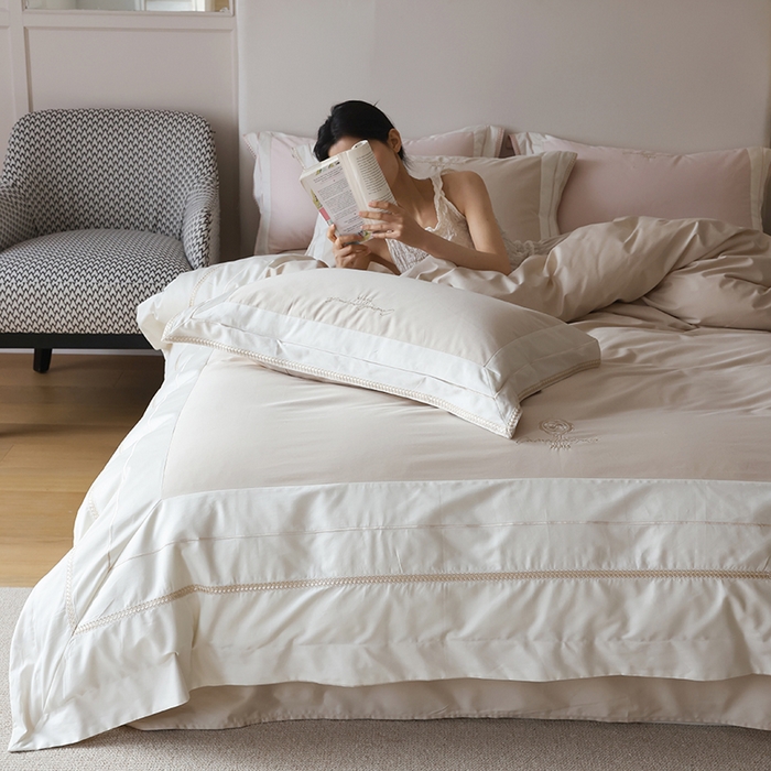 91家纺网 家纺一手货源 找家纺 初拾 2024新款100支澳棉法式优雅系列四件套—南法假日 南法假日-落日驼