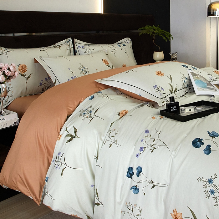 91家纺网 家纺一手货源 找家纺 沐白 2024新款全棉全棉13376全活性印花黄金棉系列四件套 夏瑶-蓝