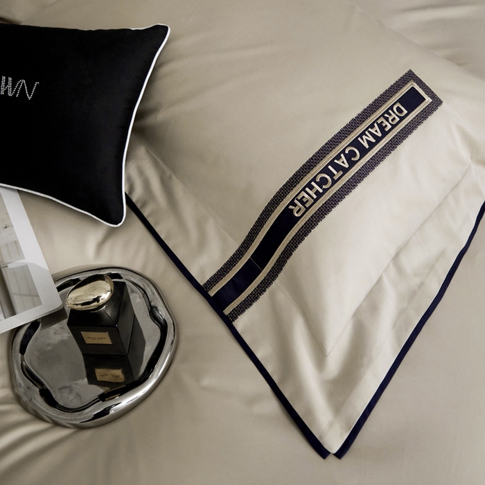 91家纺网 家纺一手货源 找家纺 爱缦 2024新款100支澳棉CR工艺极简轻奢刺绣四件套-茹伊 风格二 云深茶白