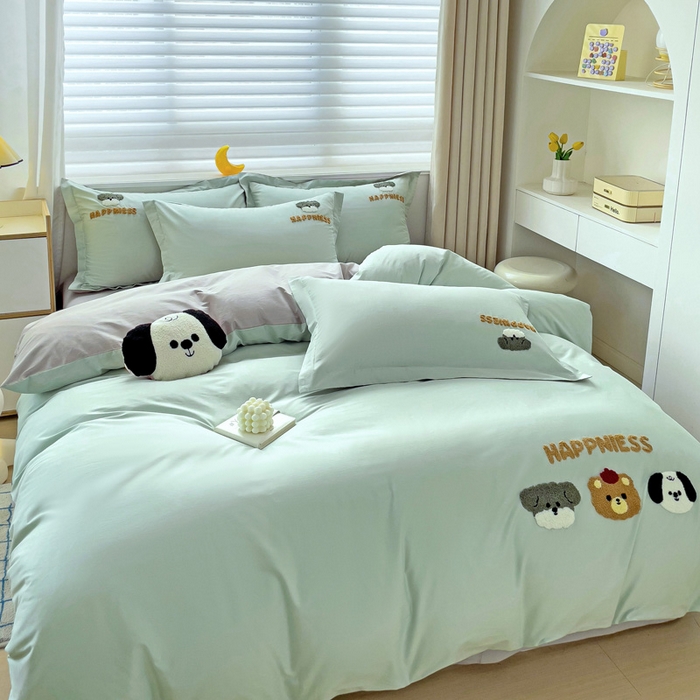 91家纺网 家纺一手货源 找家纺 娜娜 2024新款全棉亲肤舒适毛巾绣卡通系列四件套 汪汪队-繁星蓝