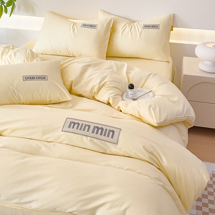 91家纺网 家纺一手货源 找家纺 KA家纺 2025春夏新品60S轻奢刺绣全棉四件套M款 M款柠檬黄