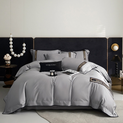 91家纺网 家纺一手货源 找家纺 （总）爱缦 2024新款100支澳棉CR工艺极简轻奢刺绣四件套-茹伊 风格二