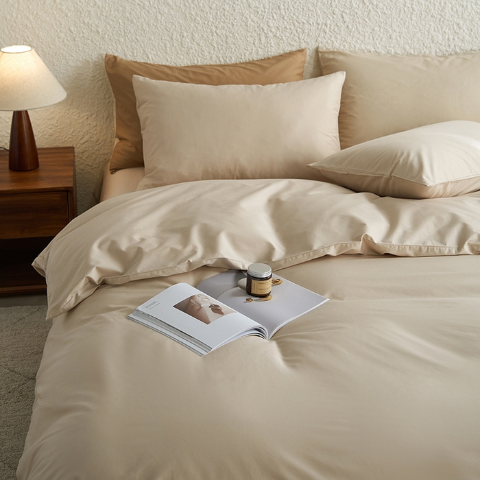 91家纺网 家纺一手货源 找家纺 千朵森 2024新款全棉贡缎双拼纯色四件套 暗香-玉石白