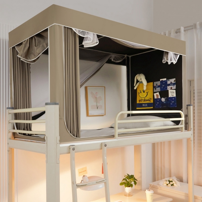 91家纺网 家纺一手货源 找家纺 宅部落 2024新款99%全遮光涂层学生上下铺蚊帐 纯色-浅卡其