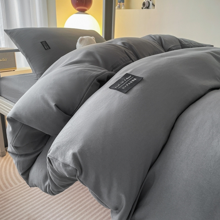 91家纺网 家纺一手货源 找家纺 米瑞娜2024水洗棉麻双拼纯色学生款被套 高级灰