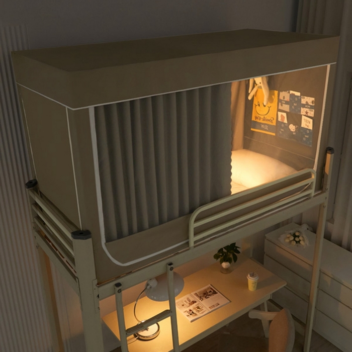 91家纺网 家纺一手货源 找家纺 宅部落 2024新款99%全遮光涂层学生上下铺蚊帐 纯色-浅卡其