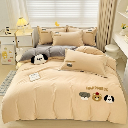 91家纺网 家纺一手货源 找家纺 （总）娜娜 2024新款全棉亲肤舒适毛巾绣卡通系列四件套