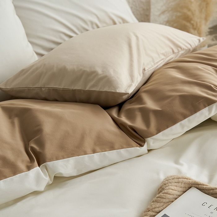 91家纺网 家纺一手货源 找家纺 千朵森 2024新款全棉贡缎双拼纯色四件套 暗香-瑞雪白双拼