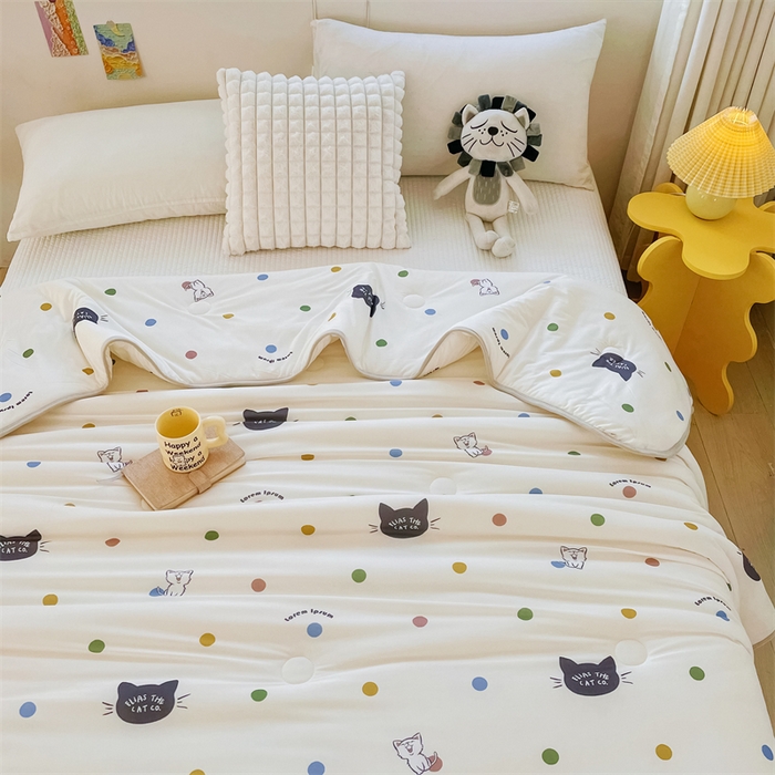 91家纺网 家纺一手货源 找家纺 米米儿家纺 2024新款A类针织棉夏被夏凉被被子被芯 波点猫咪