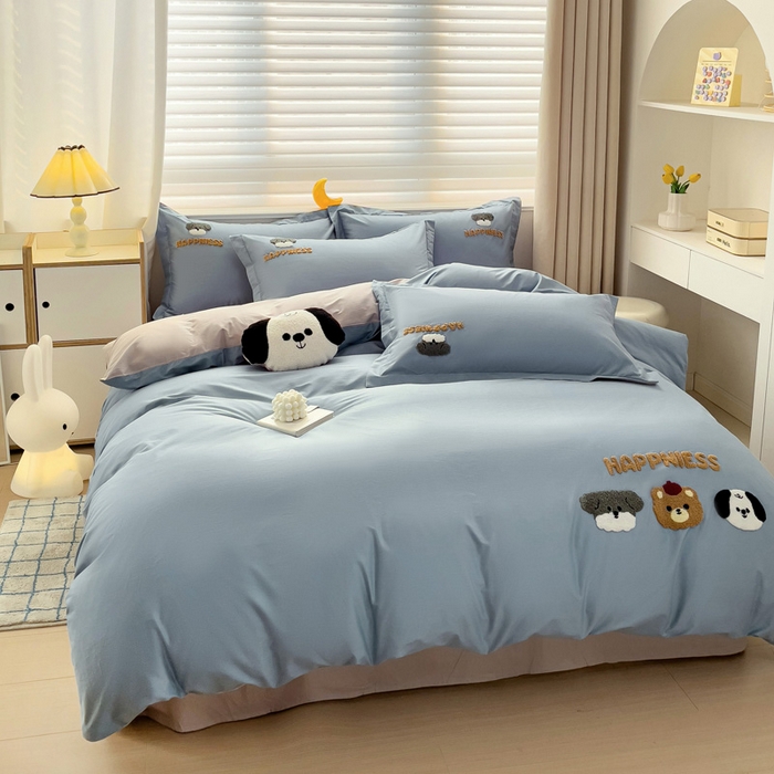 91家纺网 家纺一手货源 找家纺 娜娜 2024新款全棉亲肤舒适毛巾绣卡通系列四件套 汪汪队-深蓝