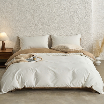 千朵森 2024新款全棉贡缎双拼纯色四件套 暗香-瑞雪白双拼