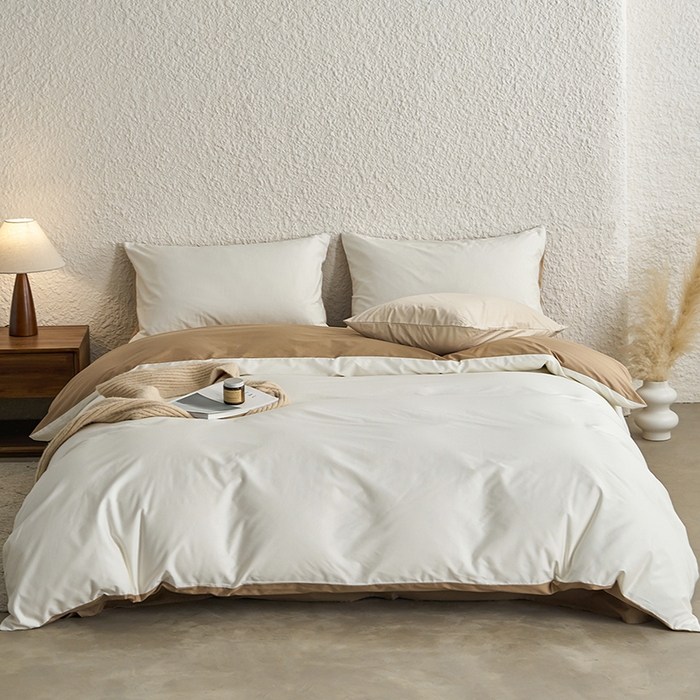 91家纺网 家纺一手货源 找家纺 千朵森 2024新款全棉贡缎双拼纯色四件套 暗香-瑞雪白双拼