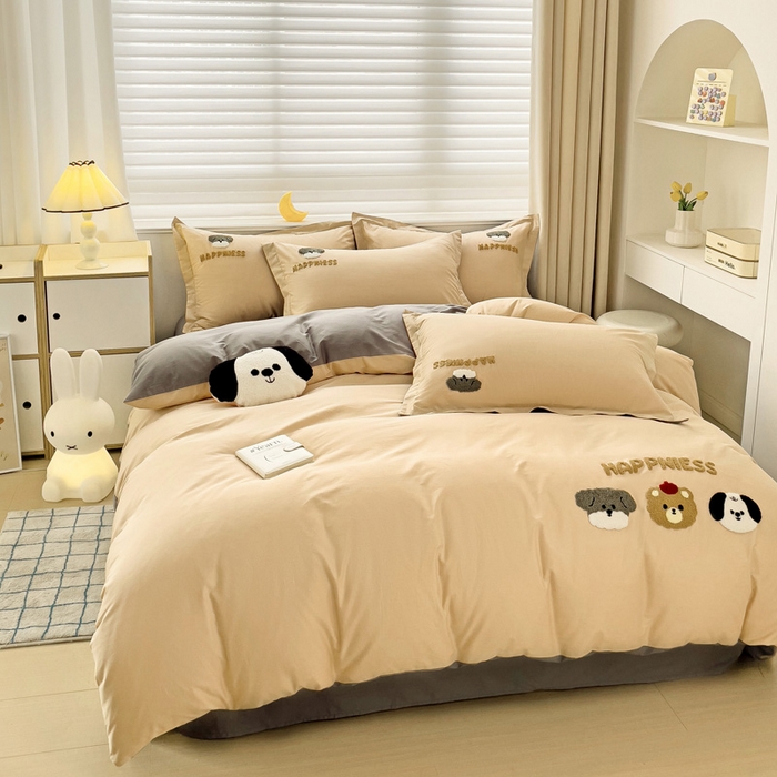 91家纺网 家纺一手货源 找家纺 娜娜 2024新款全棉亲肤舒适毛巾绣卡通系列四件套 汪汪队-奶咖