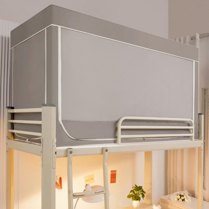 91家纺网 家纺一手货源 找家纺 宅部落 2024新款99%全遮光涂层学生上下铺蚊帐 纯色-灰色