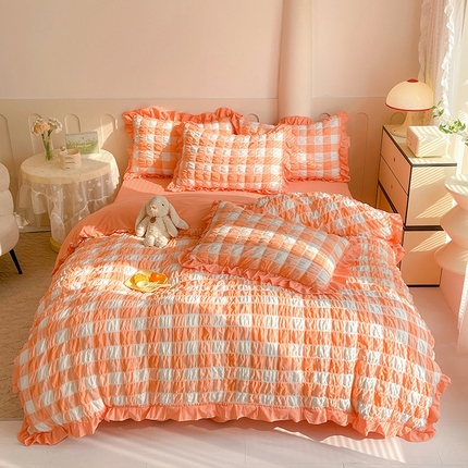 91家纺网 家纺一手货源 找家纺 （总）九诺 2024春夏新款泡泡纱花边彩虹泡芙系列四件套