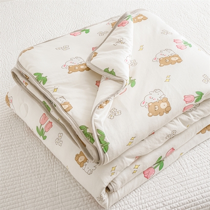 米米儿家纺 2024新款A类针织棉夏被夏凉被被子被芯 郁金香小兔