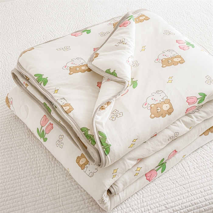 91家纺网 家纺一手货源 找家纺 米米儿家纺 2024新款A类针织棉夏被夏凉被被子被芯 郁金香小兔