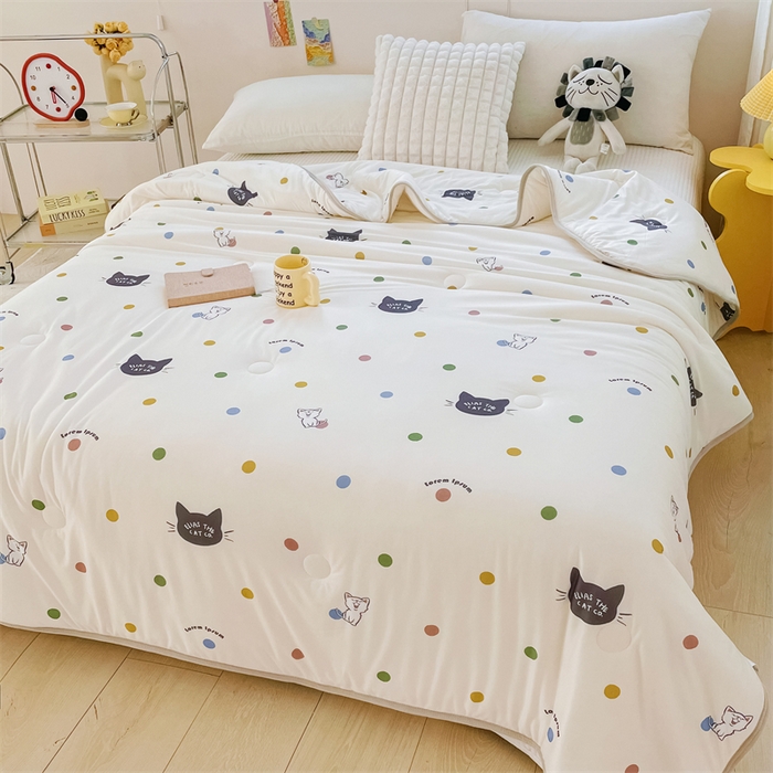 91家纺网 家纺一手货源 找家纺 米米儿家纺 2024新款A类针织棉夏被夏凉被被子被芯 波点猫咪