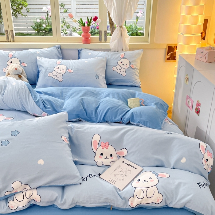 91家纺网 家纺一手货源 找家纺 卡斯诺家纺馆 2025新款A类水洗云朵棉四件套（下载包包含买家秀） 萌兔日记