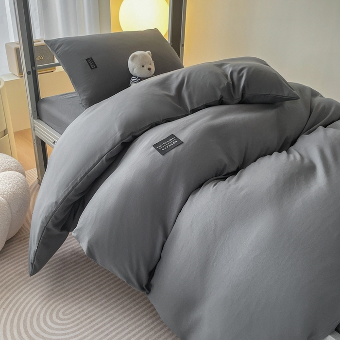91家纺网 家纺一手货源 找家纺 米瑞娜2024水洗棉麻双拼纯色学生款被套 高级灰