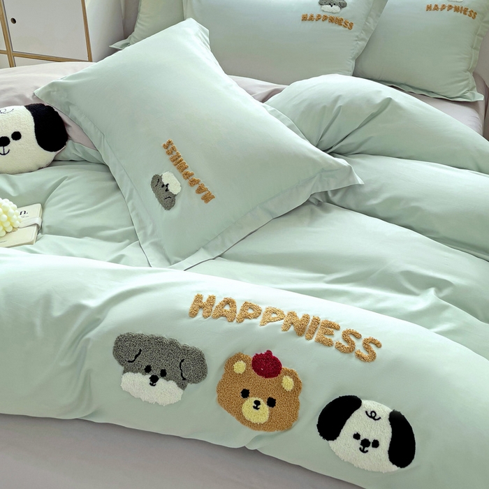 91家纺网 家纺一手货源 找家纺 娜娜 2024新款全棉亲肤舒适毛巾绣卡通系列四件套 汪汪队-繁星蓝