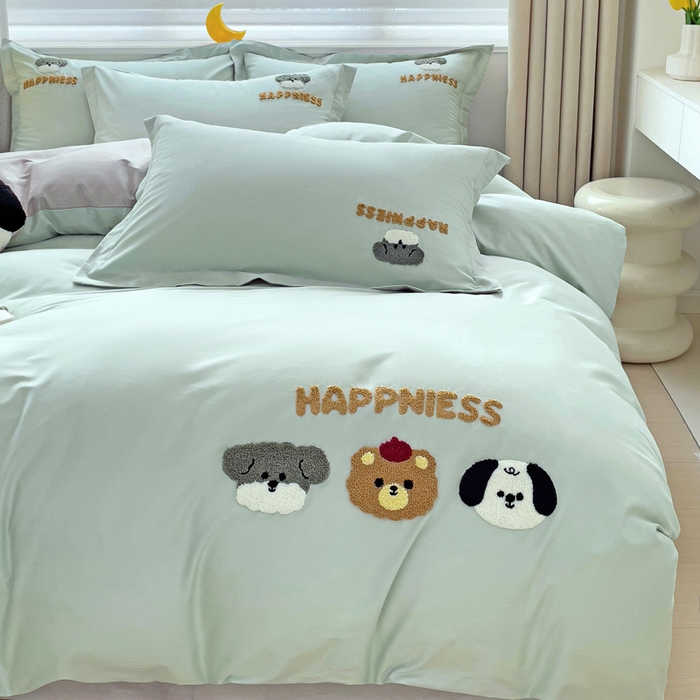 91家纺网 家纺一手货源 找家纺 娜娜 2024新款全棉亲肤舒适毛巾绣卡通系列四件套 汪汪队-繁星蓝