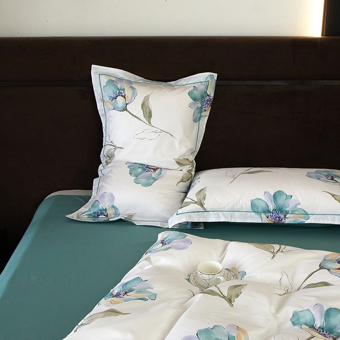 91家纺网 家纺一手货源 找家纺 沐白 2024新款全棉全棉13376全活性印花黄金棉系列四件套 佩利-蓝