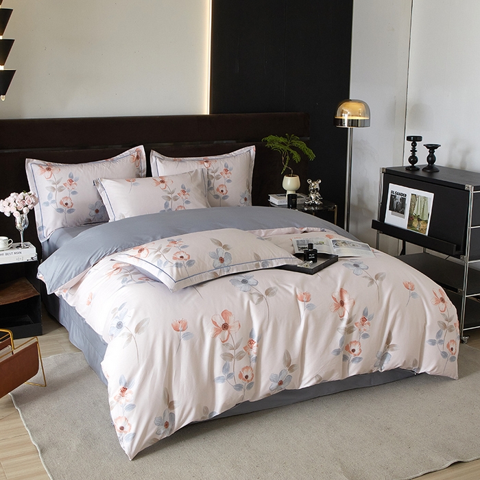 91家纺网 家纺一手货源 找家纺 沐白 2024新款全棉全棉13376全活性印花黄金棉系列四件套 初宜-粉