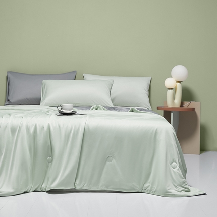 91家纺网 家纺一手货源 找家纺 莱登卡奴 2025新款A类云母凉感丝系列-单夏被 绿拼灰